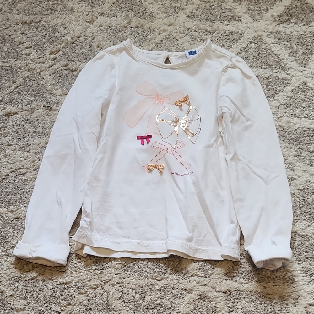 10 for $25 - JANIE and JACK Girls 4 White Long Sleeve Shirt with Pink Bows